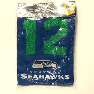 NFL Seattle Seahawks Decor Flag 12s Suede Glitter 2 Sided New c. 2014 12.5x18"